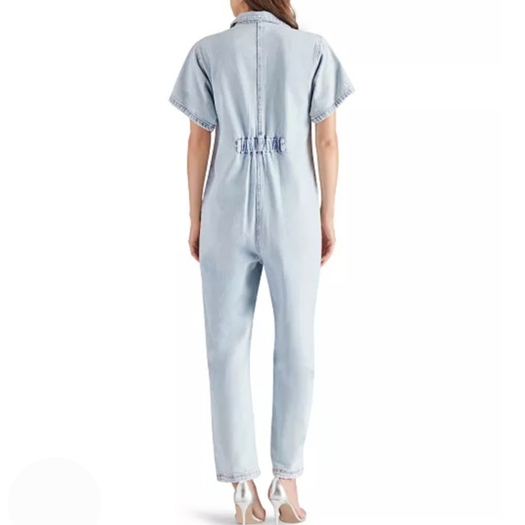 Steve Madden Jumpsuit L Light Blue Denim Eira Jean Relaxed Fit Front Zip New$130 - Picture 12 of 16